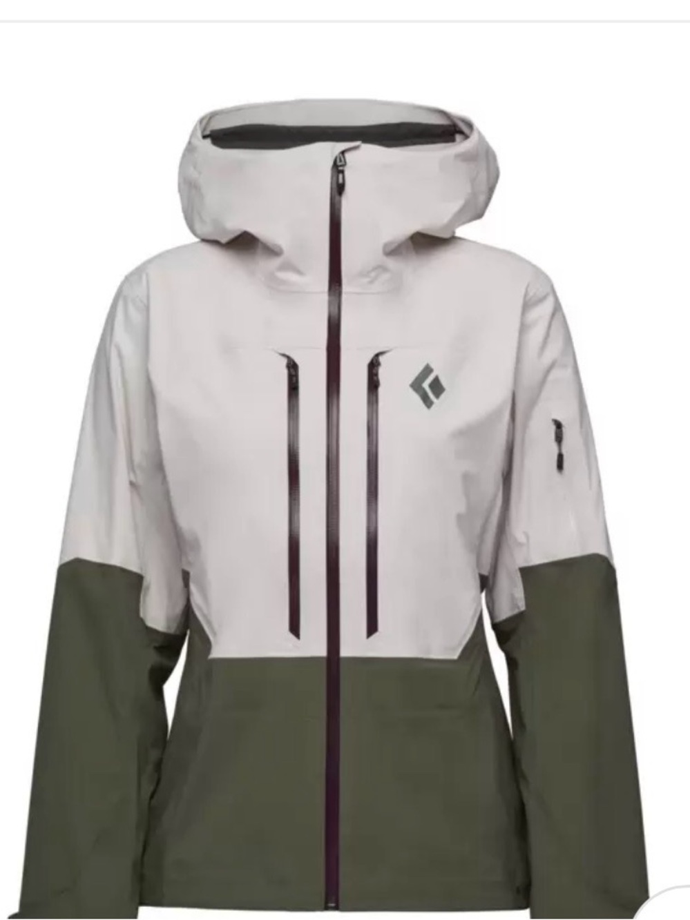 Black Diamond Two-Tone White and Olive Green Ski Shell Jacket